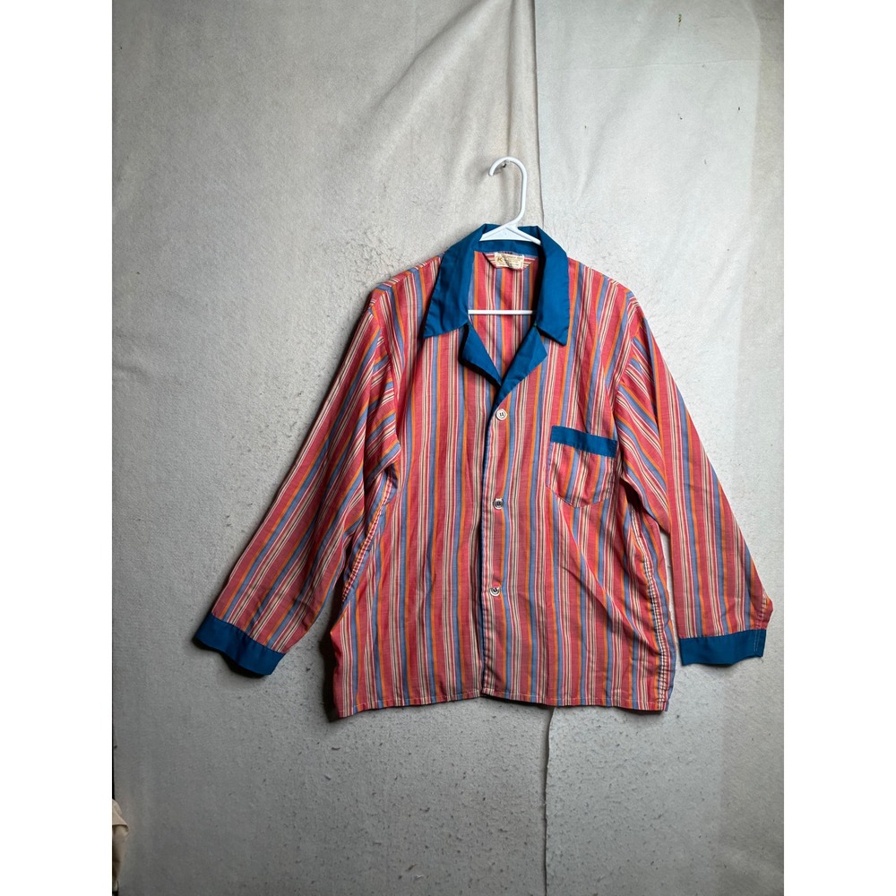 Vintage Kmart Mens Striped Pajama Top Blue Red Orange L 42-44 Made in USA 8828